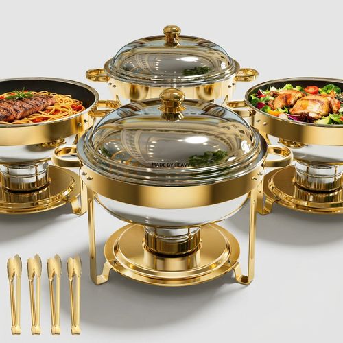 6QT Round Chafing Dish Set, 4-Pack Gold