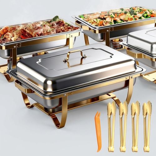 9QT Rectangular Chafing Dish Set, 4-Pack Gold